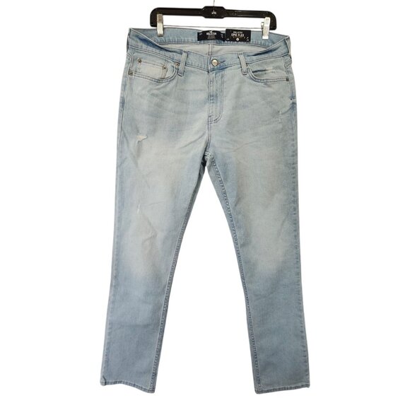 NWT Hollister Epic‎ Flex Slim Straight Jeans Men's 34 x 34 Blue Light Wash - Picture 1 of 12